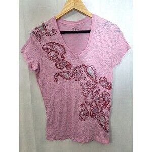 Vtg Y2K Tommy Hilfiger Burnout Graphic Baby Tee Women's M Paisley Rave Hip Hop